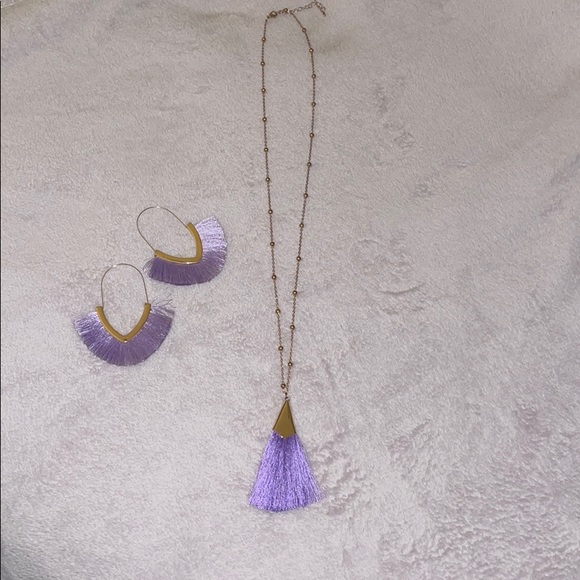 Purple and Gold Tassel Necklace - Earring Set - Picture 7 of 8